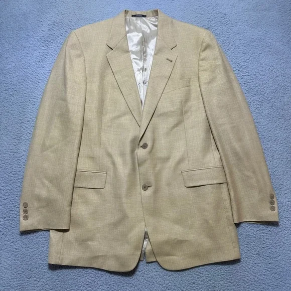 Oscar de la Renta Mens Tailored Silk‎ Wool Plaid Blazer Jacket 41 L Preppy VTG - Picture 5 of 10